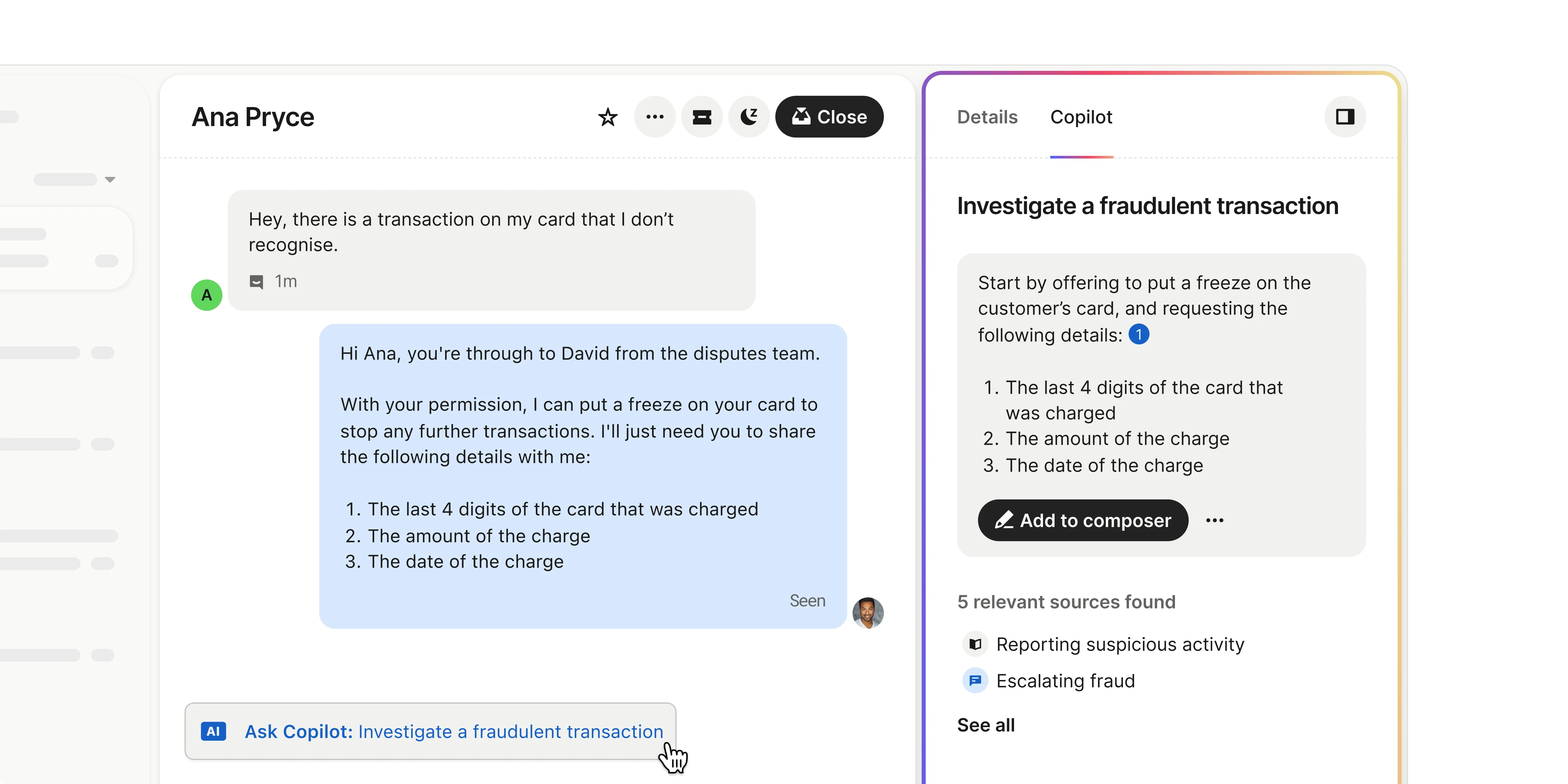 AI assistance that helps agents find answers faster